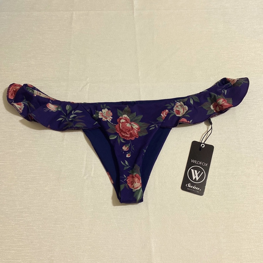 WILDFOX Women's Cheeky Ruffle Brazilian Gypsy Floral Bikini Bottom Size L